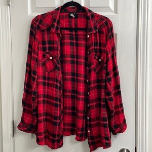 Torrid Red & Black Plaid Button Down Shirt